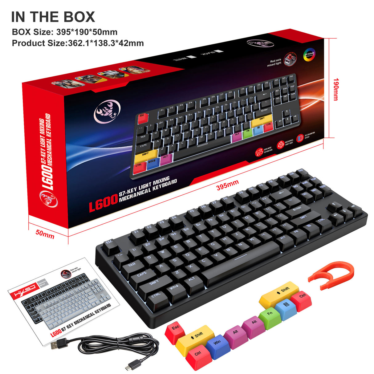 87 key wired mechanical gaming keyboard with red axis for esports and office use, with over 20 types of white light insertable shafts - V.I.P Digital Presence