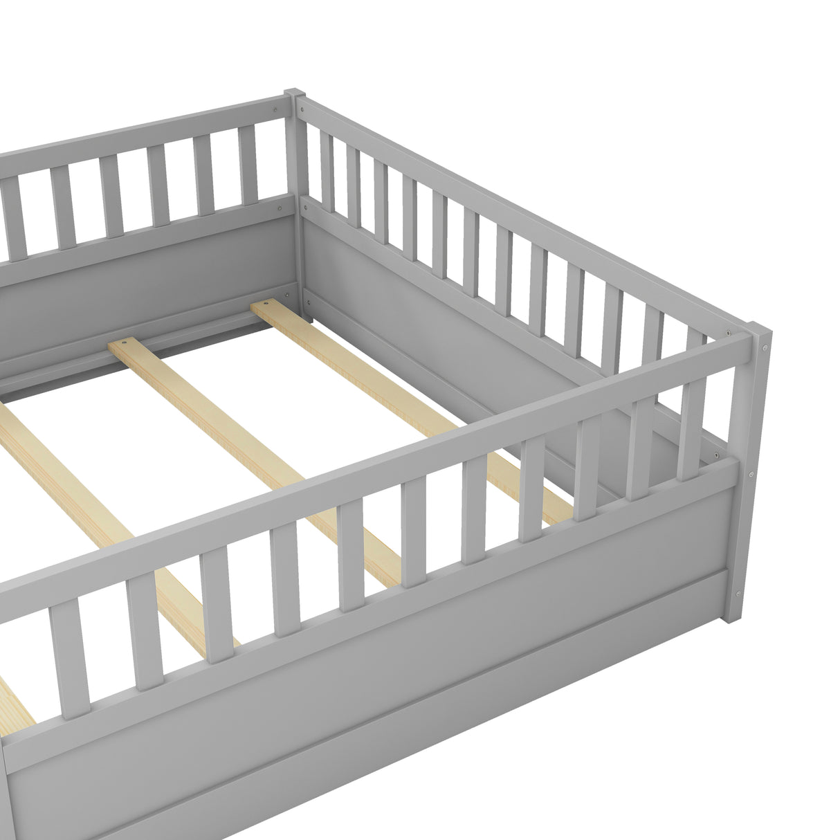 Full size floor bed, children's floor bed frame, Montessori wood floor bed, support Flat noodles gray - V.I.P Digital Presence