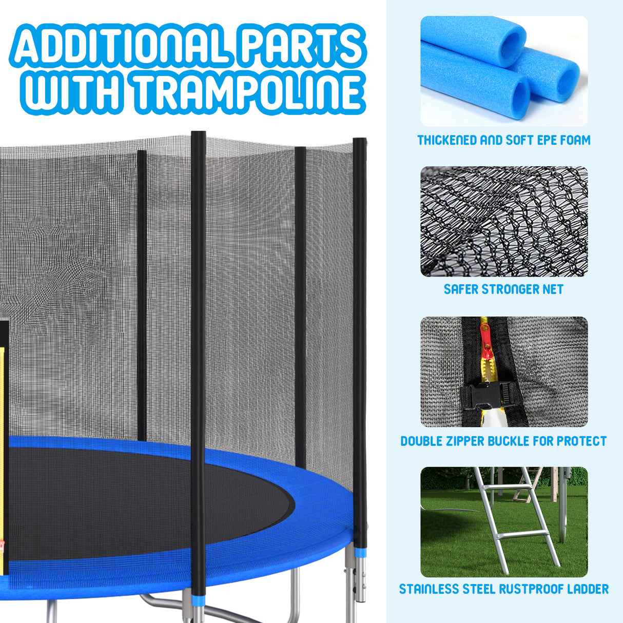 14 FT TRAMPOLINE OUTSIDE SAFETY NET WITH BASKETBALL HOOP - V.I.P Digital Presence