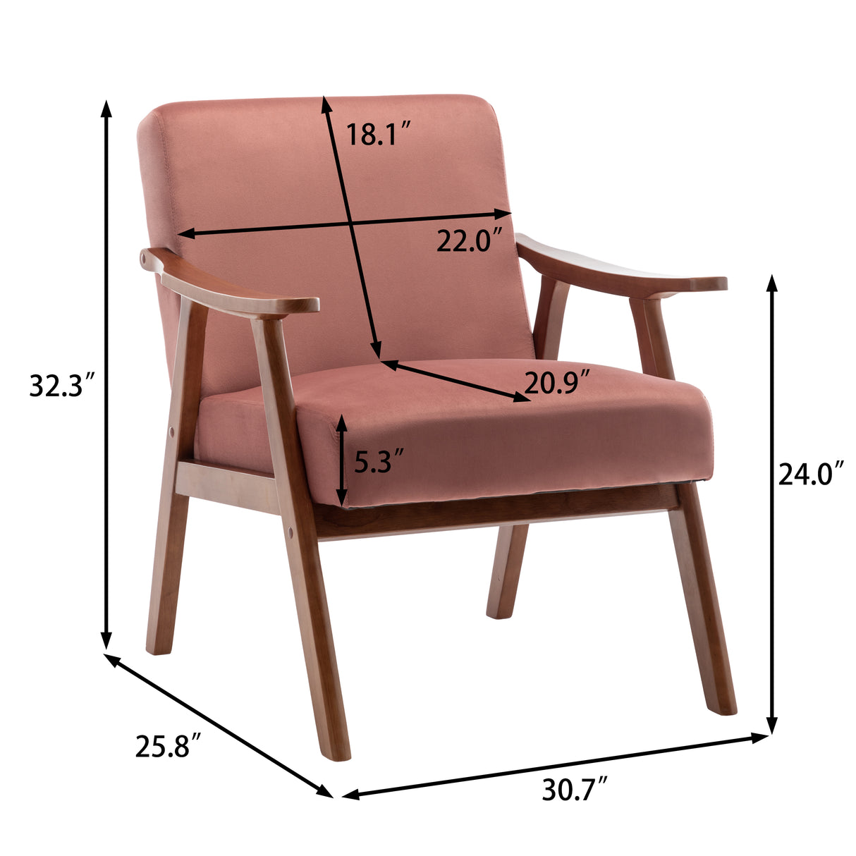 Mid-Century Modern Chair, Living Room Chair with Solid Wood Frame, Accent Chair Extra-Thick Backrest, Wingback Chair for Bedroom - V.I.P Digital Presence