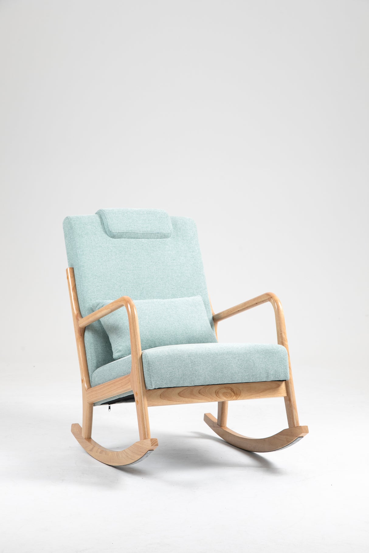 Rocking Chair Upholstered Fabric Rocking Armchair Indoor with High Backrest Glider Chairs and Lumbar Pillow for Living Room - V.I.P Digital Presence