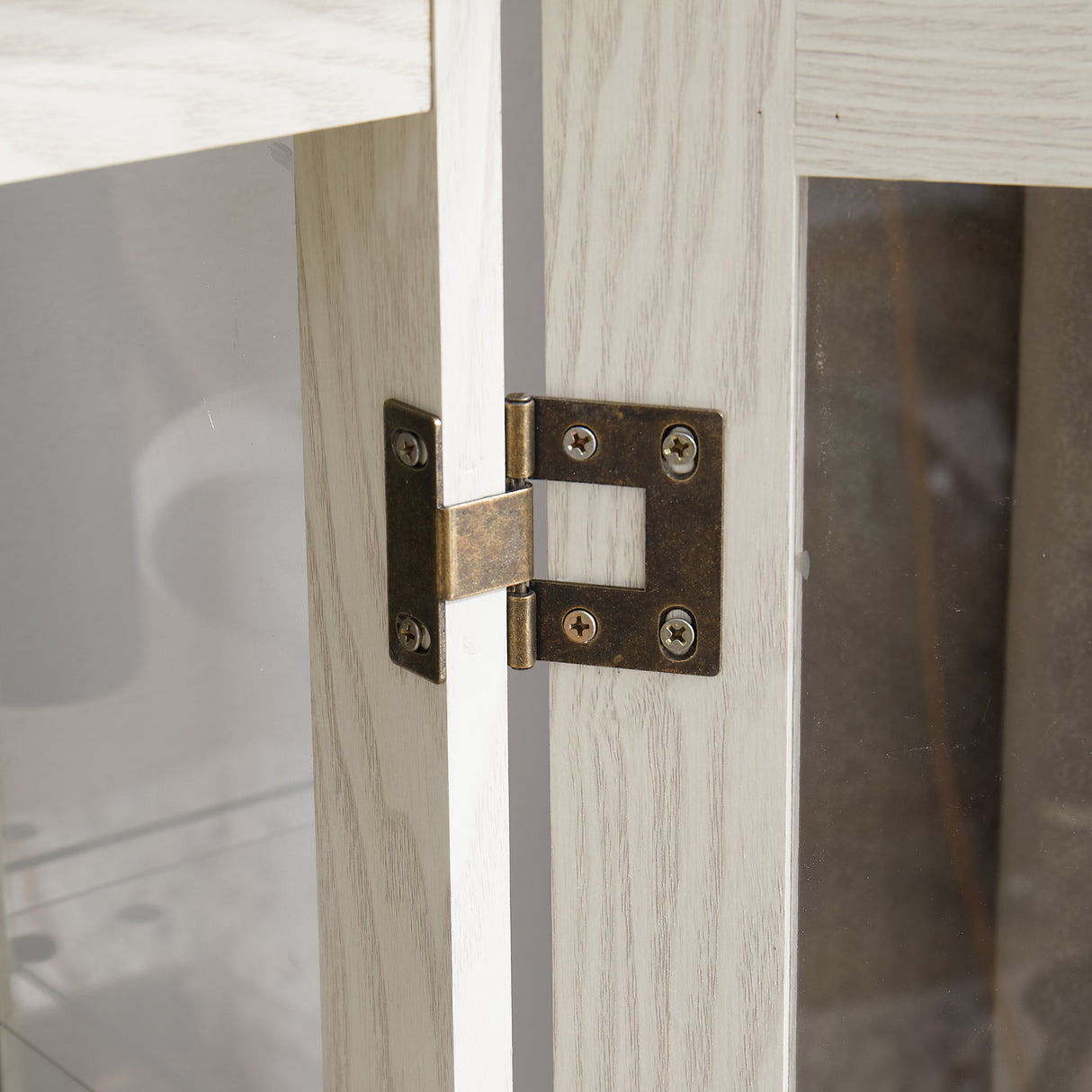Light colored glass cabinet Curio display cabinet with adjustable glass frame, 2 doors and 1 drawer, including white light bulbs - V.I.P Digital Presence