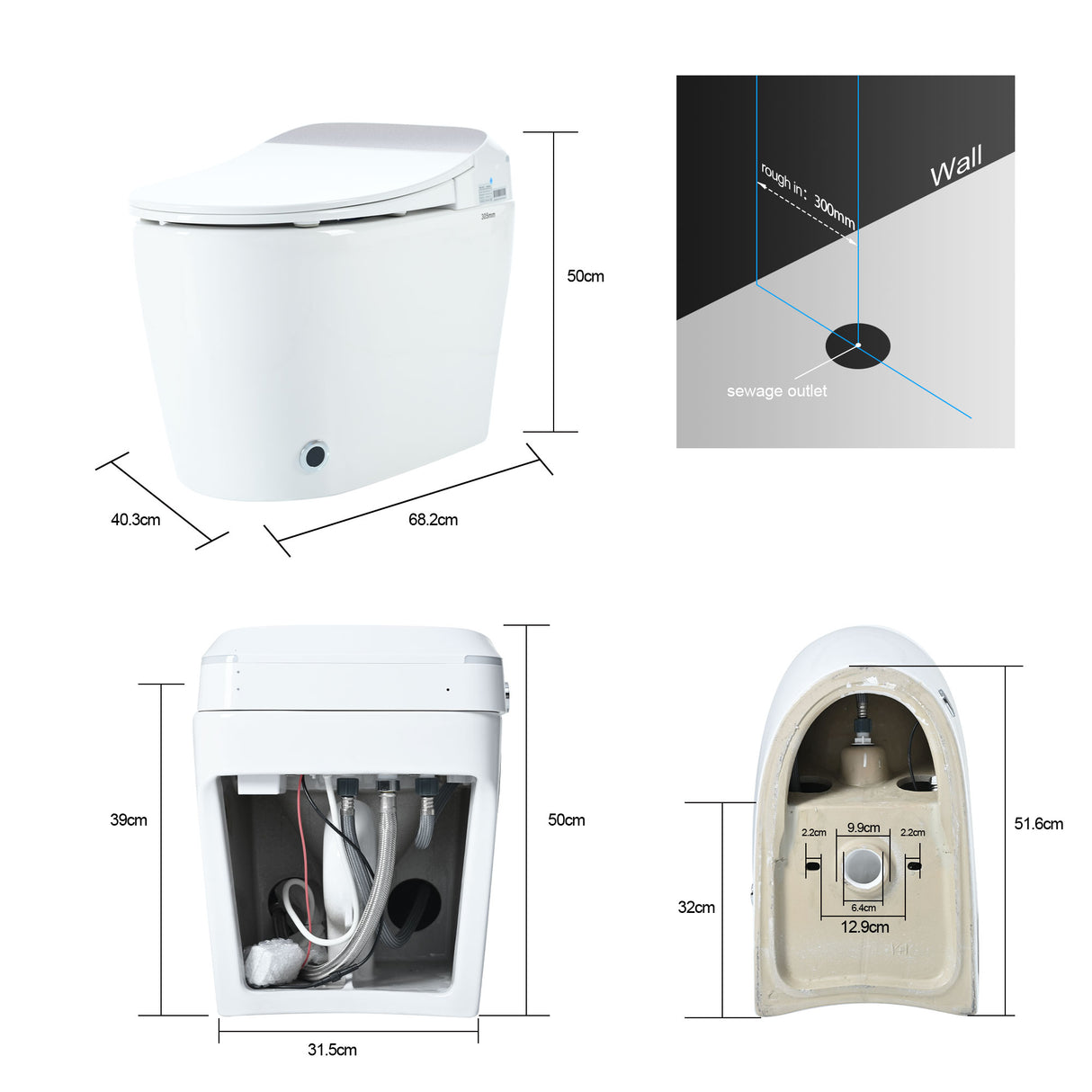 Heated seat intelligent toilet, integrated toilet, automatic flushing water tank toilet, with foot sensor flushing, white night - V.I.P Digital Presence
