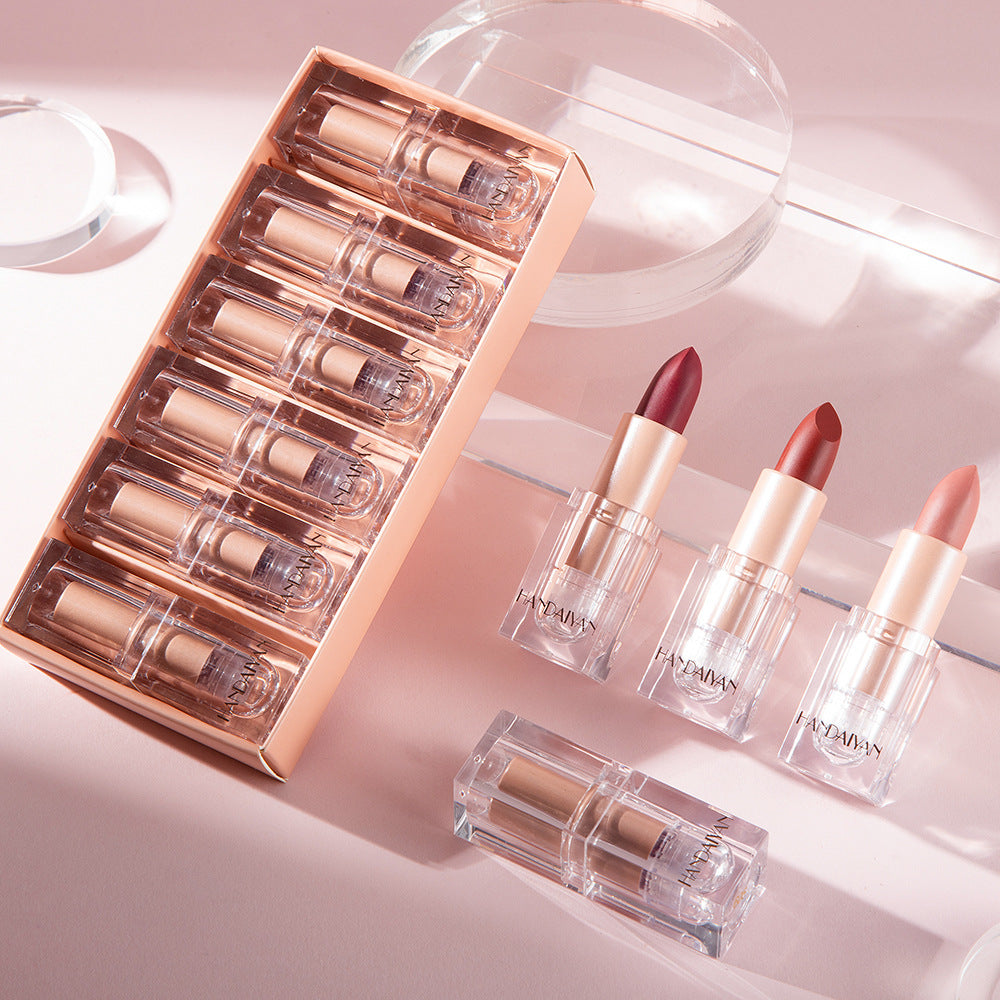 HANDAIYAN Makeup Crystal Square Tube Lipstick Small Ice Cube Matte Matte Lipstick Set 6 Pack - V.I.P Digital Presence