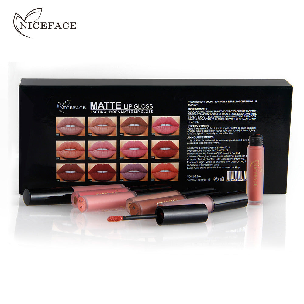 Gift Box Niceface 12 Color Lip Gloss Combination Set Non-Stick Cup Does Not Fade Matte Matte Lipstick - V.I.P Digital Presence
