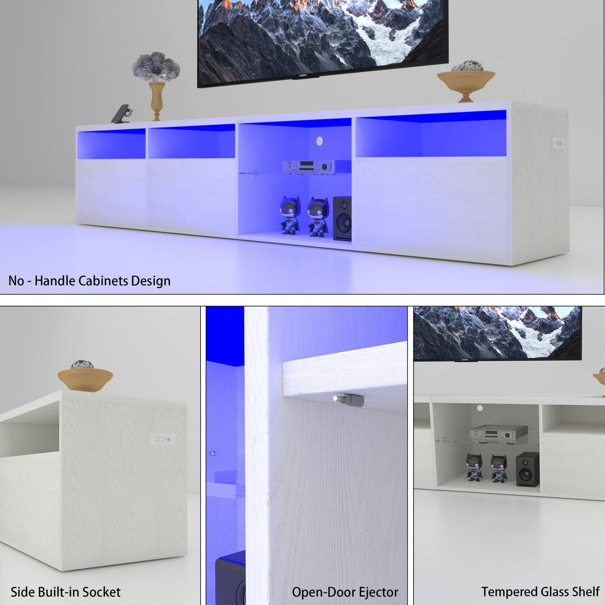TV console with storage cabinet, 82.6-inch long LED TV stand with 31 mode switching lights (white, suitable for 75/80 inch TVs) - V.I.P Digital Presence