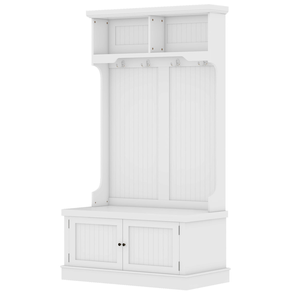 Hall Tree with Storage Shoe Bench for Entryway and Hallway, 4-in-1 Design Coat Racks with 4 Hooks for Living Room, White - V.I.P Digital Presence