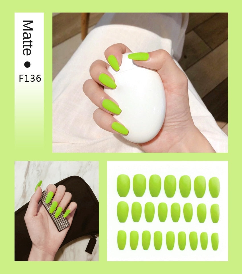 Nail Art Fake Nails Stiletto Tips Clear Press on Long False with Glue Coffin Stick Display Full Cover Artificial Designs Matte - V.I.P Digital Presence