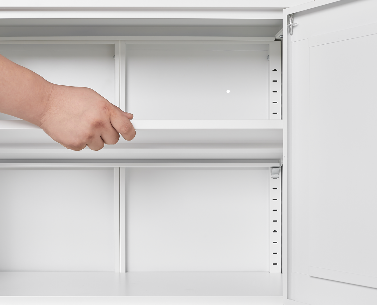 White metal kitchen storage cabinet, kitchen pantry storage cabinet with door and shelf, adjustable leveling feet - V.I.P Digital Presence
