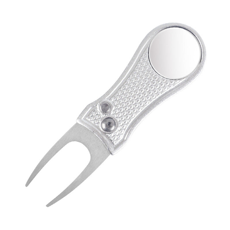 Horquilla de golf verde con mango de aluminio, herramienta de reparación de resorte plegable, regalo nuevo