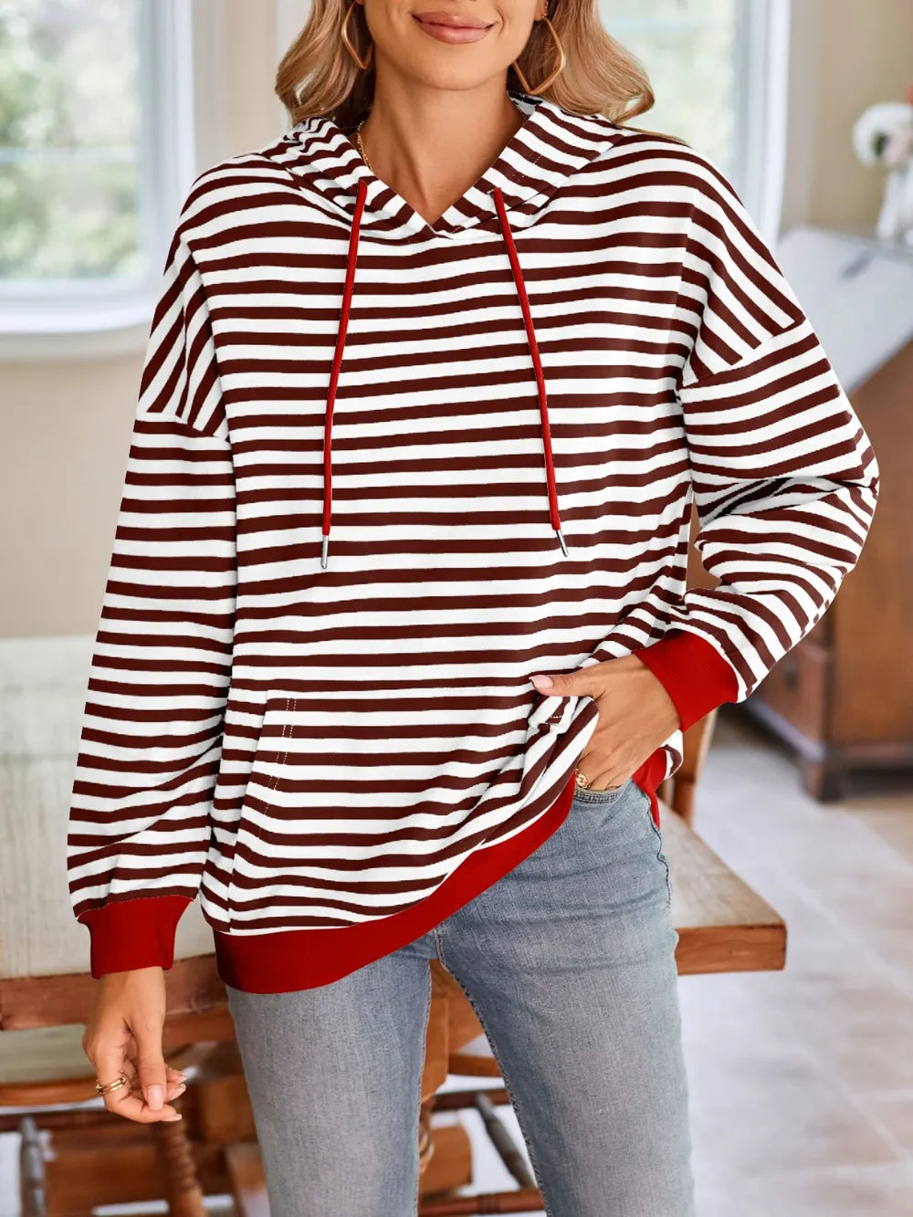 Loose casual striped hooded sweatshirt - V.I.P Digital Presence