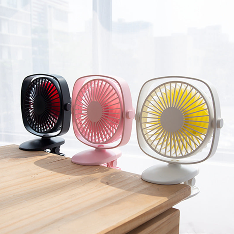 Ventilador de clip mini silencioso de escritorio, pequeño ventilador para cochecito de estudiante, dormitorio, ventilador de carga USB
