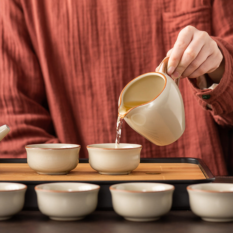 Ru Kiln Chinese Kung Fu Tea Set Household Ceramic Xishi Pot Hovering Cover Bowl Tea Cup Set - V.I.P Digital Presence