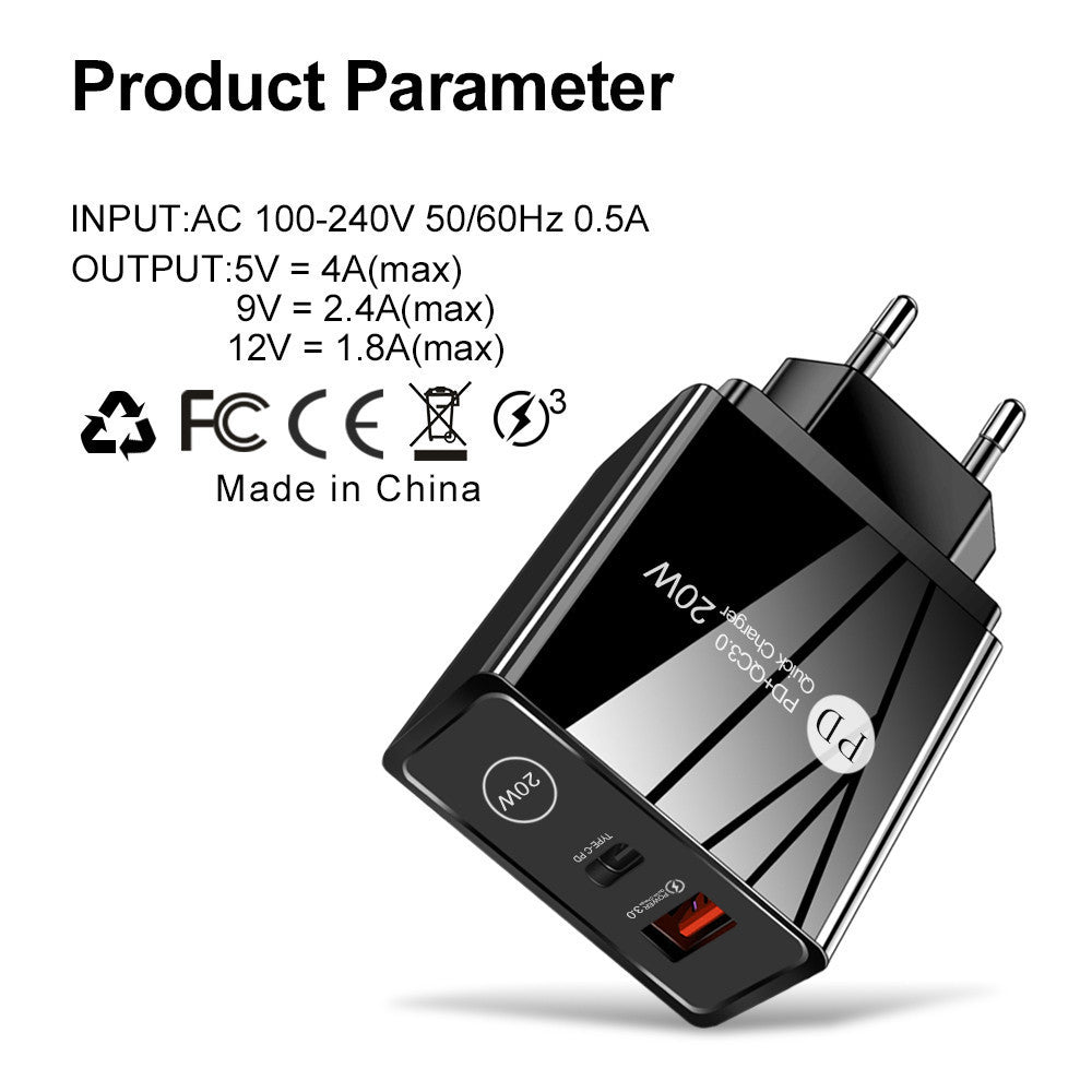 Cargador de teléfono móvil PD QC3.0 de carga rápida de 20 W