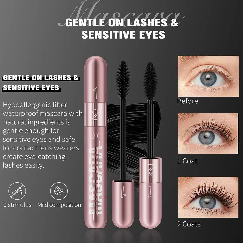 Double Head Black Mascara Waterproof Lengthens Extension Eyelashes Non-smudge Lengthening Volume 5D Silk Fiber Mascara Cosmetics - V.I.P Digital Presence
