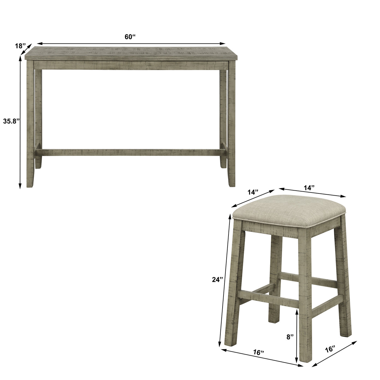 TOPMAX 4 Pieces Counter Height Table with Fabric Padded Stools,Rustic Bar Dining Set with Socket,Gray Green - V.I.P Digital Presence