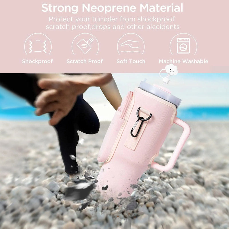 Water Bottle Carrier Bag with Phone Pocket for Stanley 40oz Tumbler with Handle Neoprene Water Bottle Holder Pouch - V.I.P Digital Presence