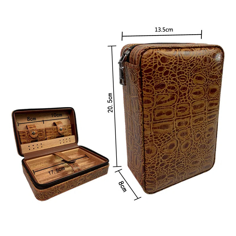 Carved version cigar box portable cedar wood cigar moisturizing box cowhide cigar box storage box Gaoxiba - V.I.P Digital Presence