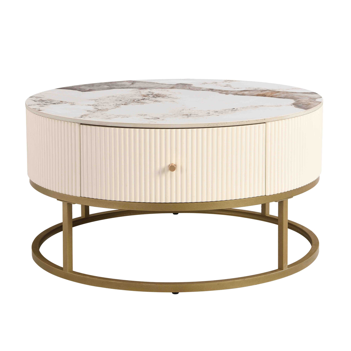 31.5 Inch Modern Round Coffee Table with Drawers, Marble Table with Storage, Coffee Table for Living Room - V.I.P Digital Presence