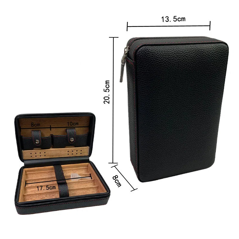 Carved version cigar box portable cedar wood cigar moisturizing box cowhide cigar box storage box Gaoxiba - V.I.P Digital Presence