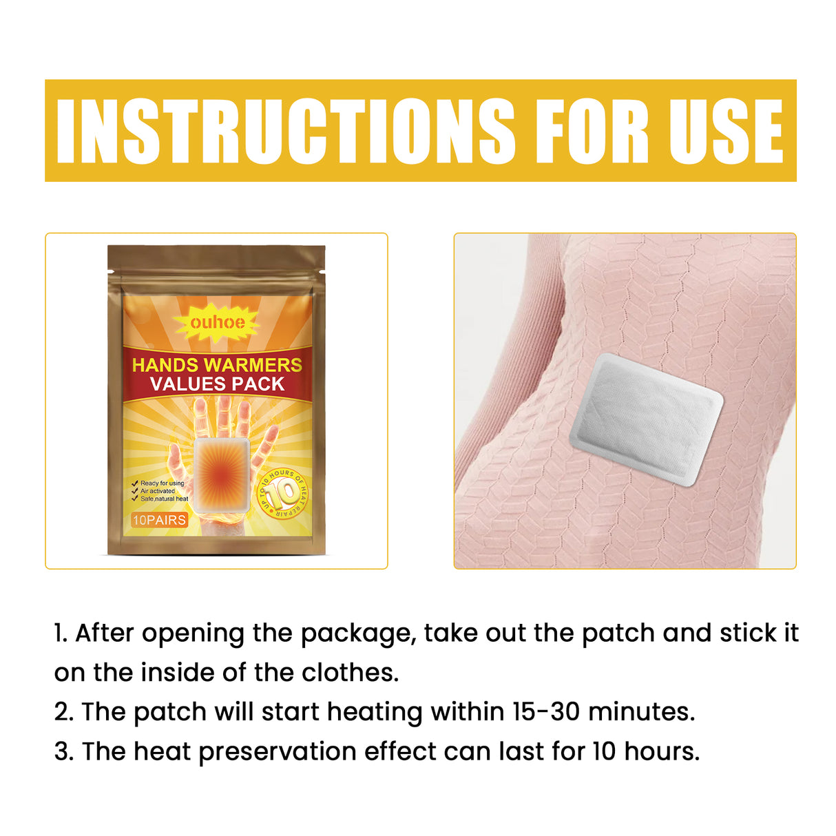 Calentador de manos portátil desechable para invierno, autocalentable, para el hogar