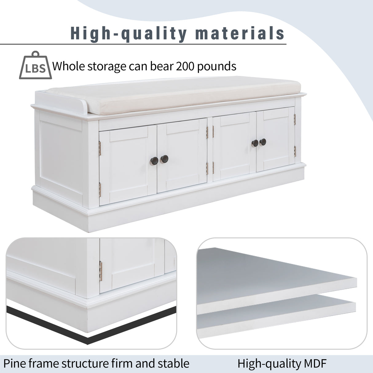 TREXM storage table with 4 adjustable doors and shelves, detachable padded shoe stand (white) - V.I.P Digital Presence