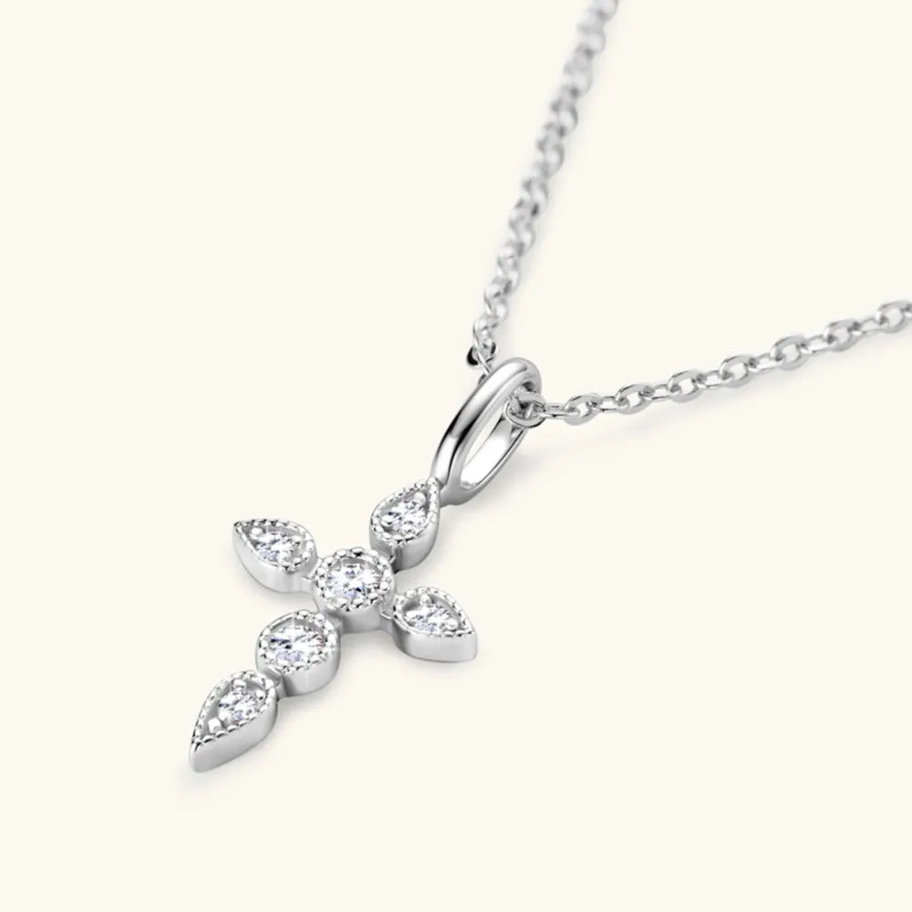 925 Sterling Silver Moissanite Cross Pendant Necklace - V.I.P Digital Presence