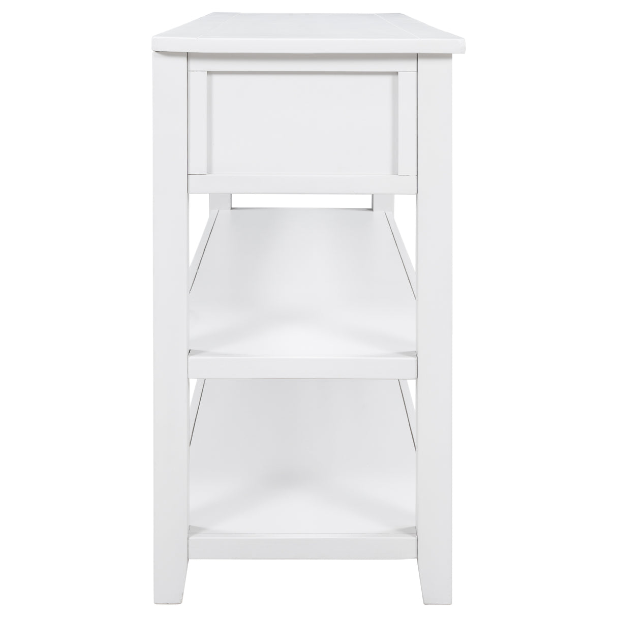 Retro Design Console Table with Two Open Shelves, Pine Solid Wood Frame and Legs for Living Room (Antique White) - V.I.P Digital Presence