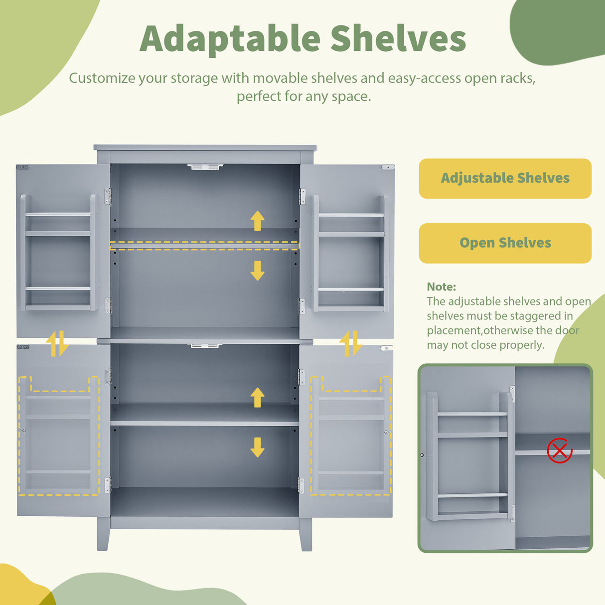 Bathroom floor storage cabinet, bathroom storage cabinet, 4-door independent cabinet, adjustable shelf, adaptive shelf, gray - V.I.P Digital Presence