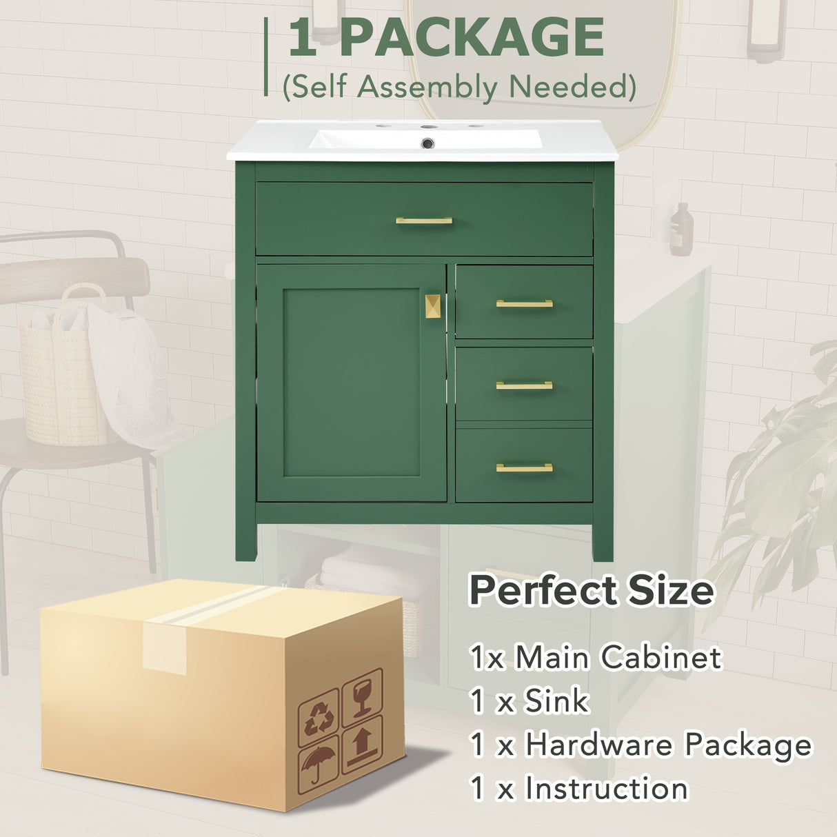 30-Inch Green Bathroom Vanity with Ceramic Sink and Ample Storage - Ideal Choice for Small Bathrooms - V.I.P Digital Presence
