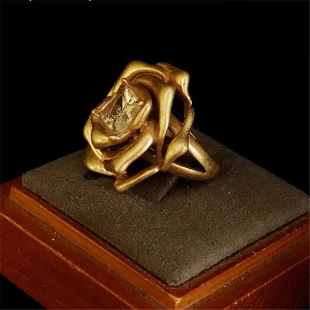 Brass Gold Color Metal Rose Flower Stud Earrings Geometry Zircon Shiny for Women Girls Jewelry Gifts Europe and America - V.I.P Digital Presence