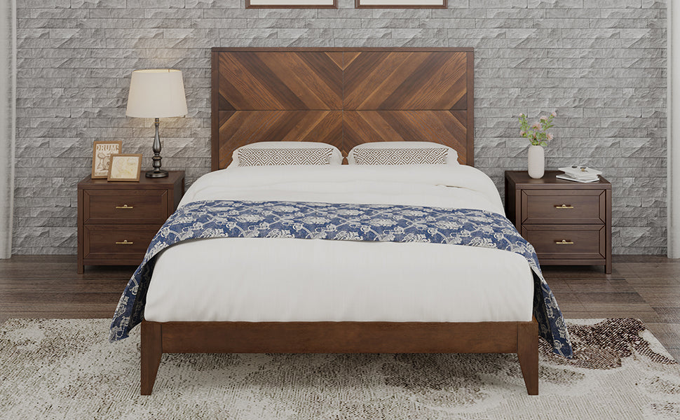 Mid-Century Modern Platform Bed Wood Slat Support with No Box Spring Needed,Full, Walnut - V.I.P Digital Presence