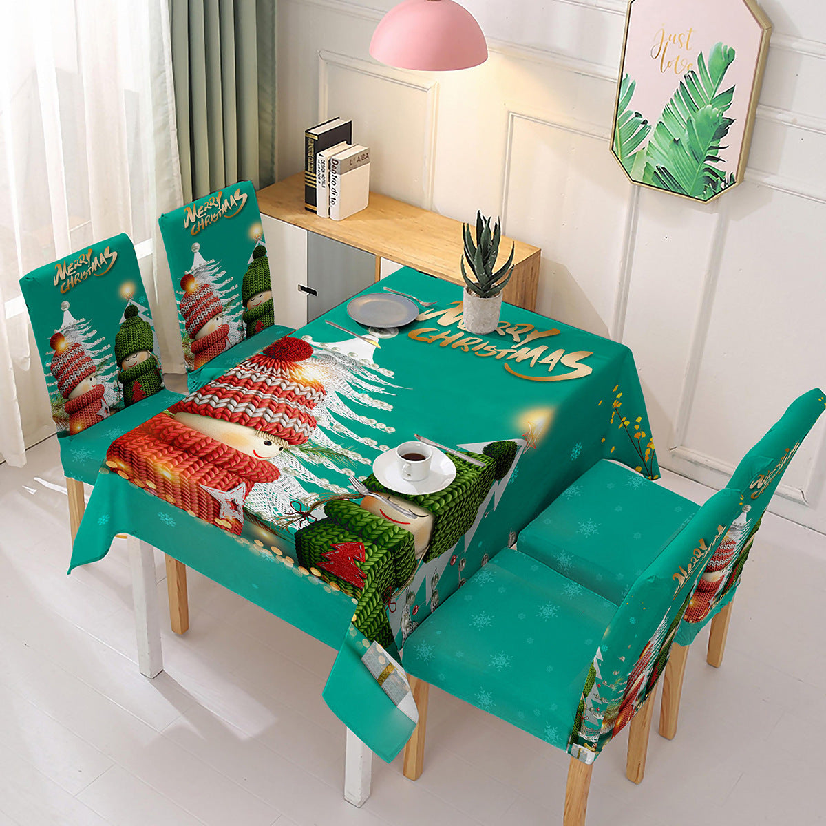 Christmas new polyester waterproof tablecloth one-piece printed chair cover festive decoration cartoon Santa Claus - V.I.P Digital Presence