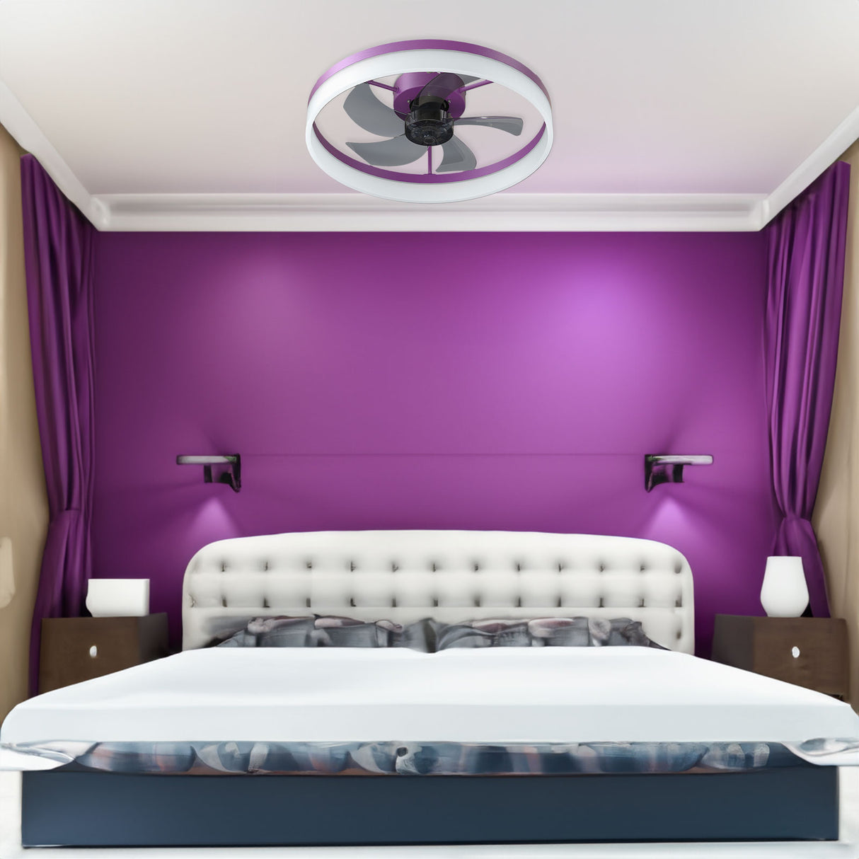 Ceiling Fans with Lights Dimmable LED Embedded installation of thin modern ceiling fans(Purple) - V.I.P Digital Presence