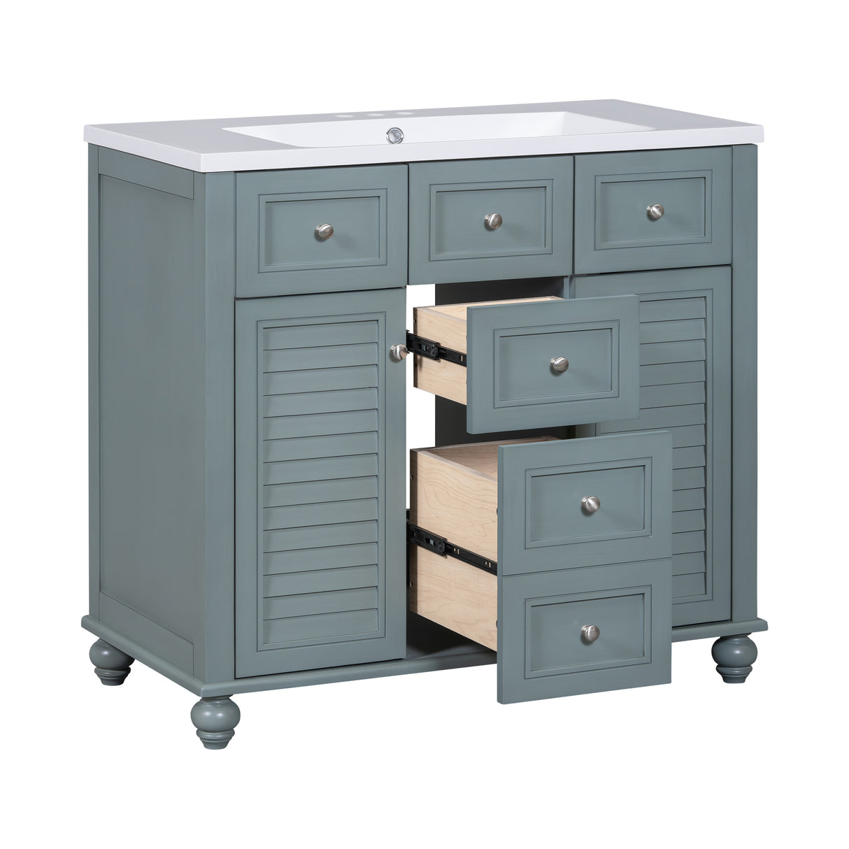 36 inch modern mirror cabinet with adjustable shelves, 2 soft closing doors, and 6 drawer storage cabinet door organizers - V.I.P Digital Presence