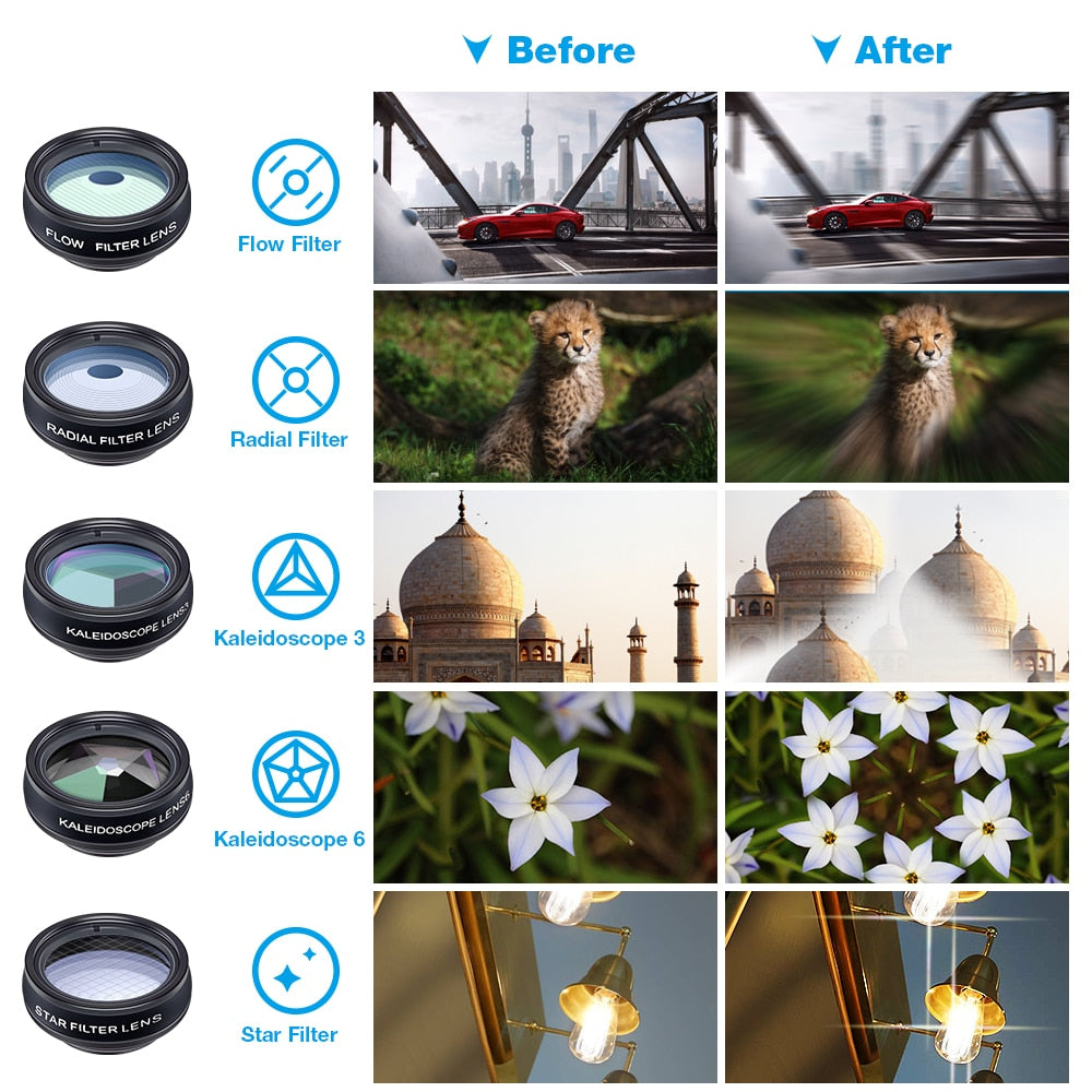 APEXEL Phone lens kit universal 10 in 1 Fisheye Wide Angle macro Lens CPL Filter Kaleidoscope+2X telescope Lens for smartphone - V.I.P Digital Presence