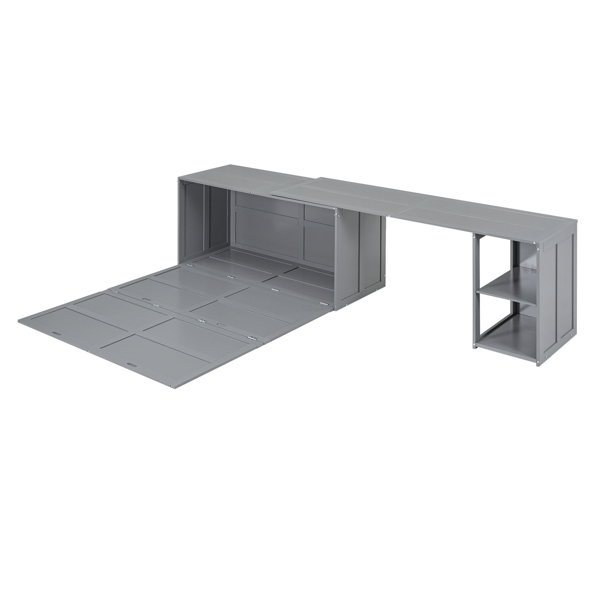 Queen Size Murphy Bed with Rotable Desk Gray
