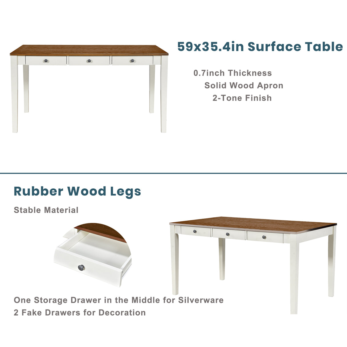 TOPMAX Mid-Century 6-Piece Wood Dining Table Set, Kitchen Table Set with Drawer Upholstered Chairs and Bench Butter Milk
