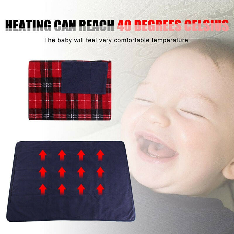 Manta calefactora eléctrica portátil con USB para coche, oficina, invierno, hogar, bebé, poliéster, 88 x 65 cm