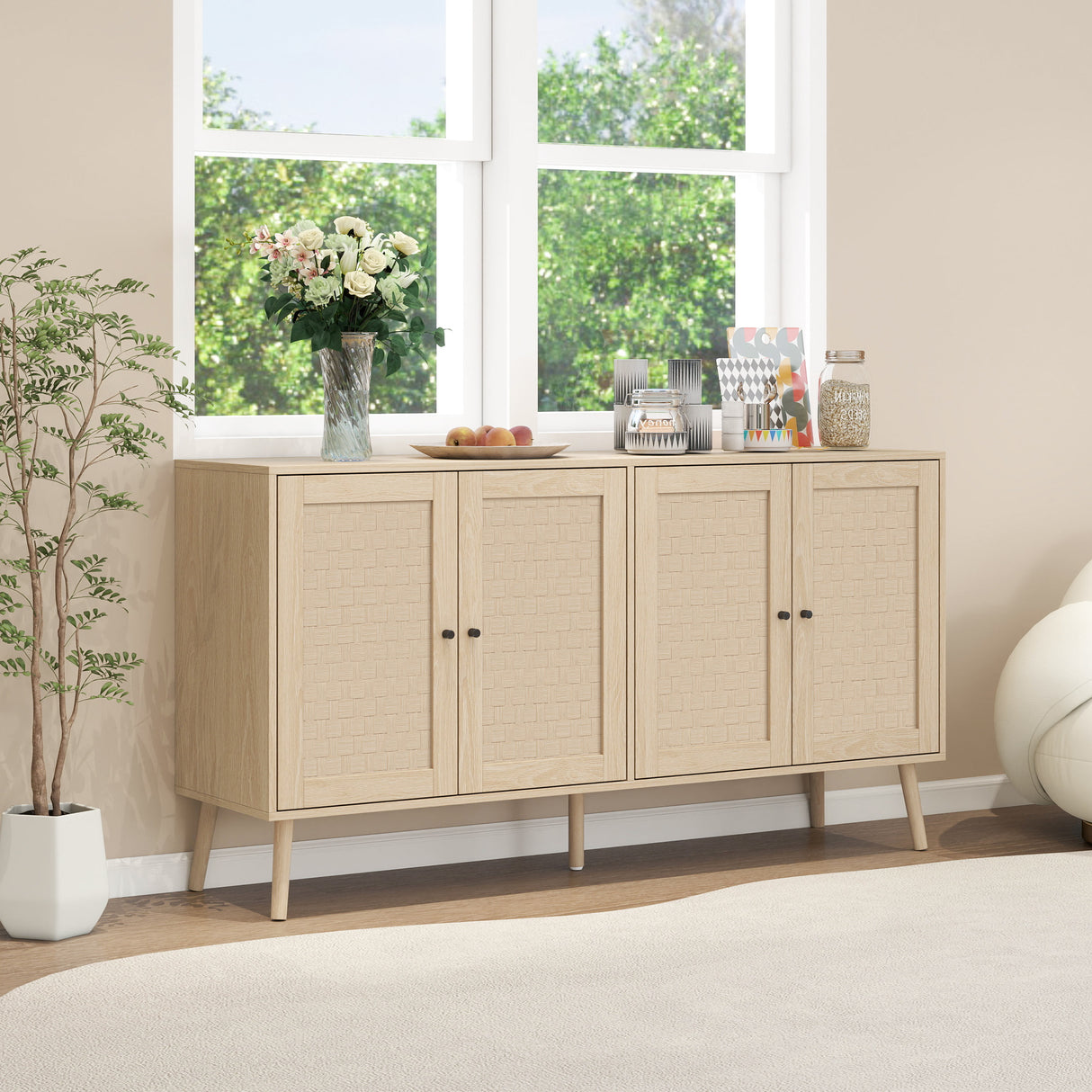 4 Door Accent Cabinet Sideboard Buffet Storage Cabinet with Adjustable Shelf for Entryway Living Room Bedroom - V.I.P Digital Presence