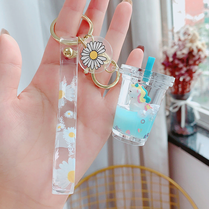 Glitter Quicksand Key Chain Liquid Floating Unicorn Keyring Keychain Bag Charm Milk Tea Cup Pendant Keyfob Gift for Women - V.I.P Digital Presence