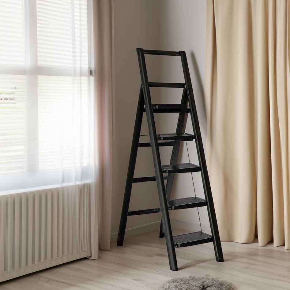 5-step ladder folding stool with anti slip wide pedals, lightweight and easy to carry handle folding ladder - V.I.P Digital Presence