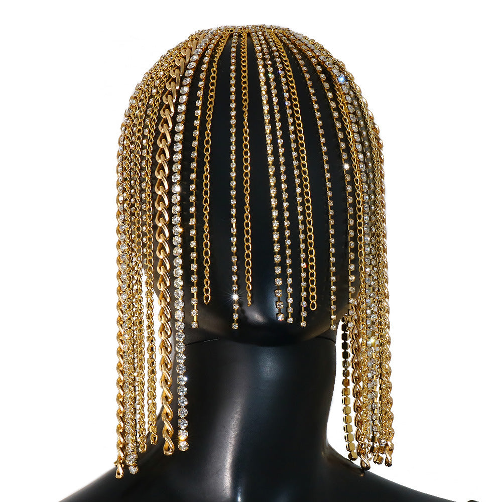 European and American style tassel hair chain punk style metal chain rhinestone hair accessory exaggerated headband hair chain - V.I.P Digital Presence