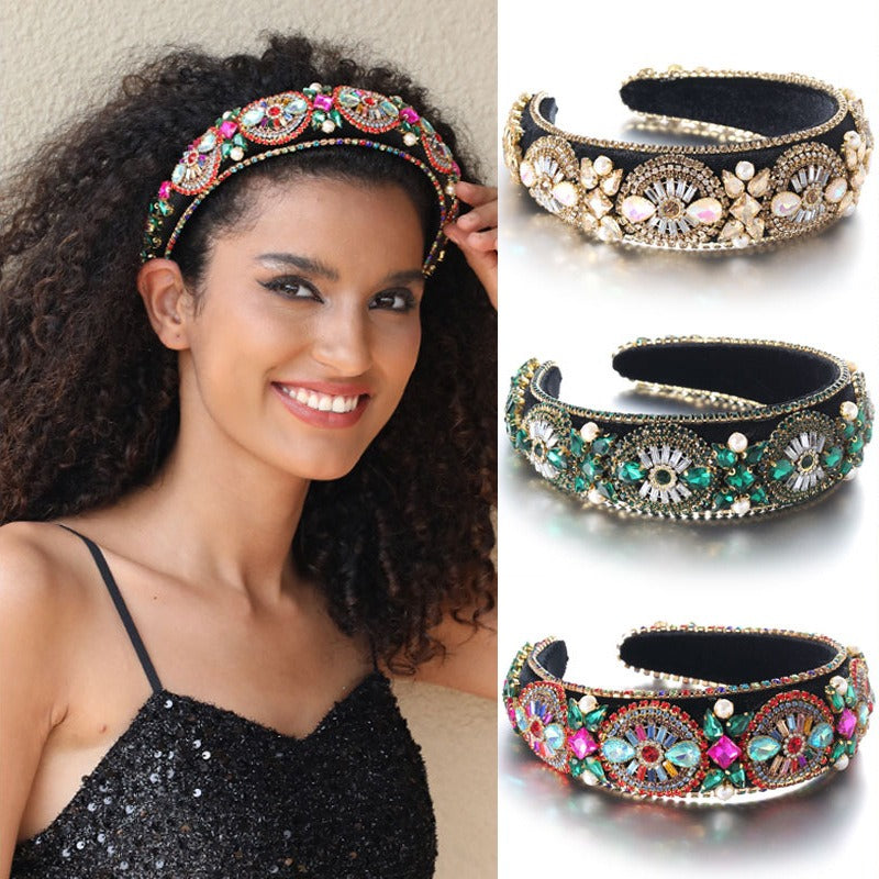 Super Sparkling Colored Diamond Pearl Baroque Retro Women's Sponge Head Hoop - V.I.P Digital Presence