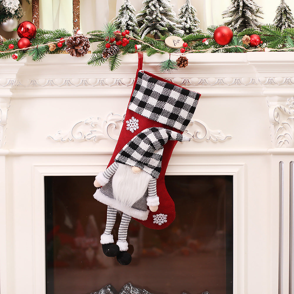Christmas Day Decoration Red Black White Grid Faceless Forester Christmas Socks Dwarf Hanging Doll Candy Gift Bag - V.I.P Digital Presence