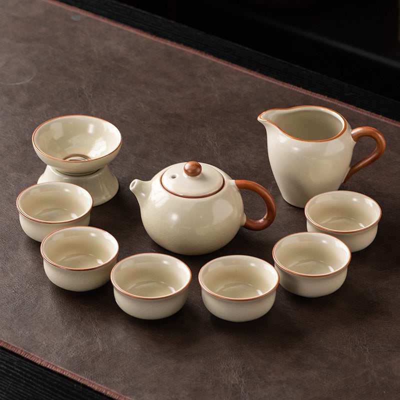 Ru Kiln Chinese Kung Fu Tea Set Household Ceramic Xishi Pot Hovering Cover Bowl Tea Cup Set - V.I.P Digital Presence