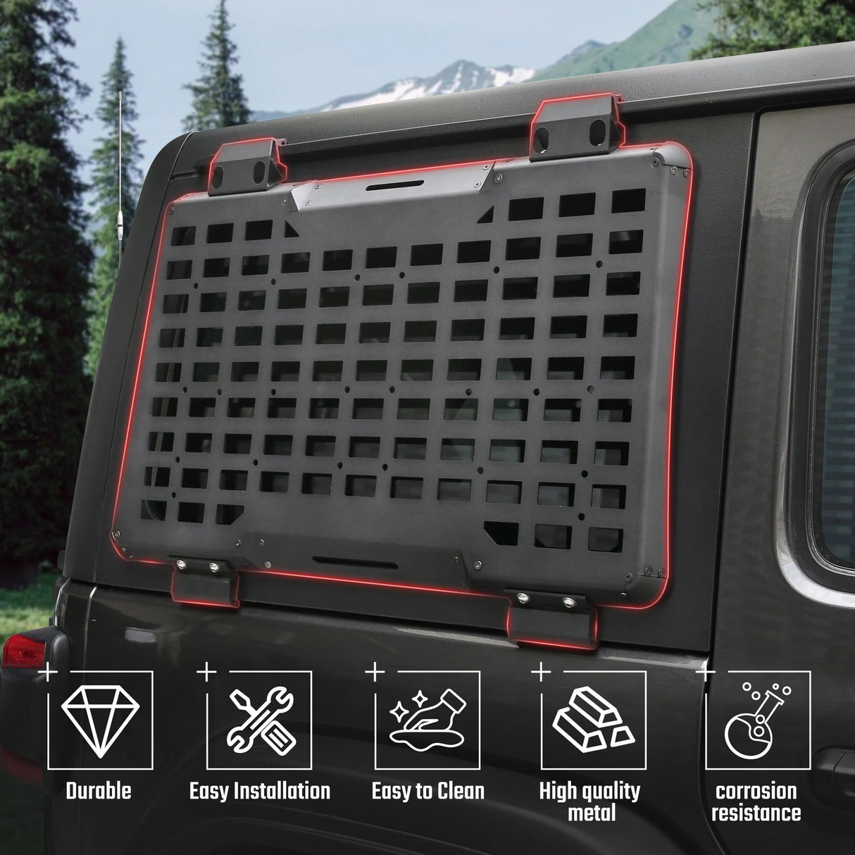 Rear Window Molle Panel System for 2018-2024 Jeep Wrangler JL 4Doors - Modular Storage and Protective Decoration - V.I.P Digital Presence
