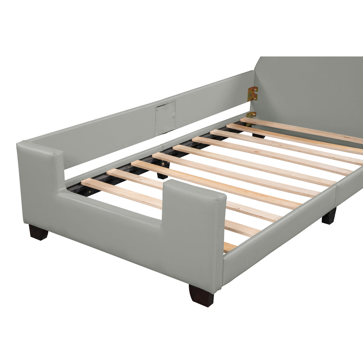 Twin Size Upholstered Daybed with Carton Ears Shaped Headboard Grey