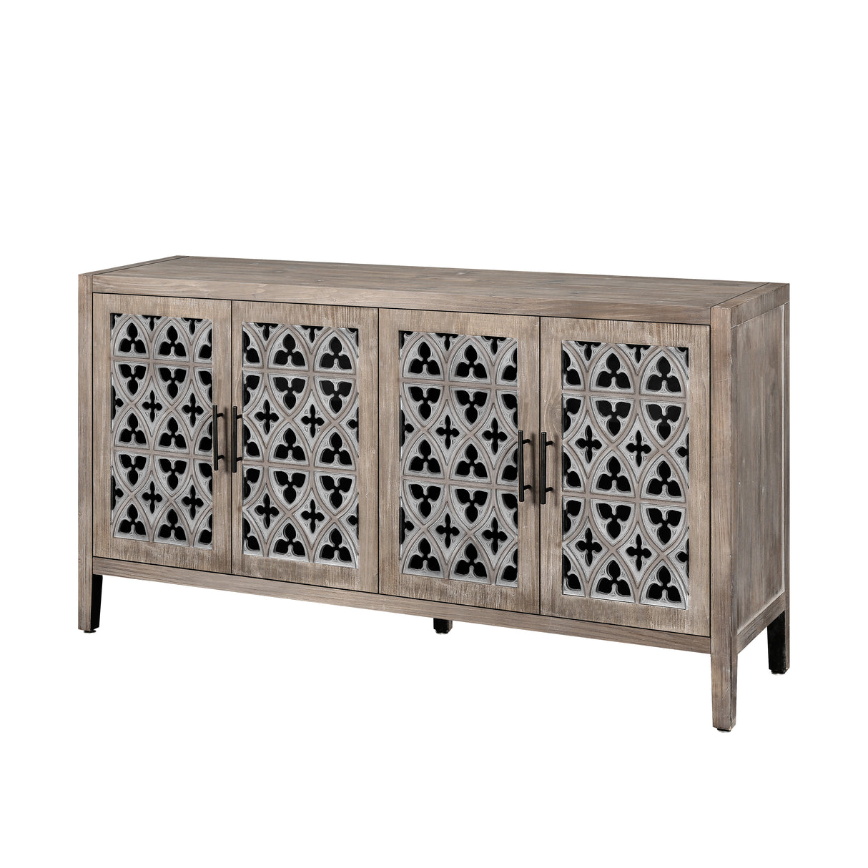 Hollow Four Door Antique Cabinet, American Country Style, Suitable for Living Room, TV Cabinet, Kitchen (Brown) - V.I.P Digital Presence