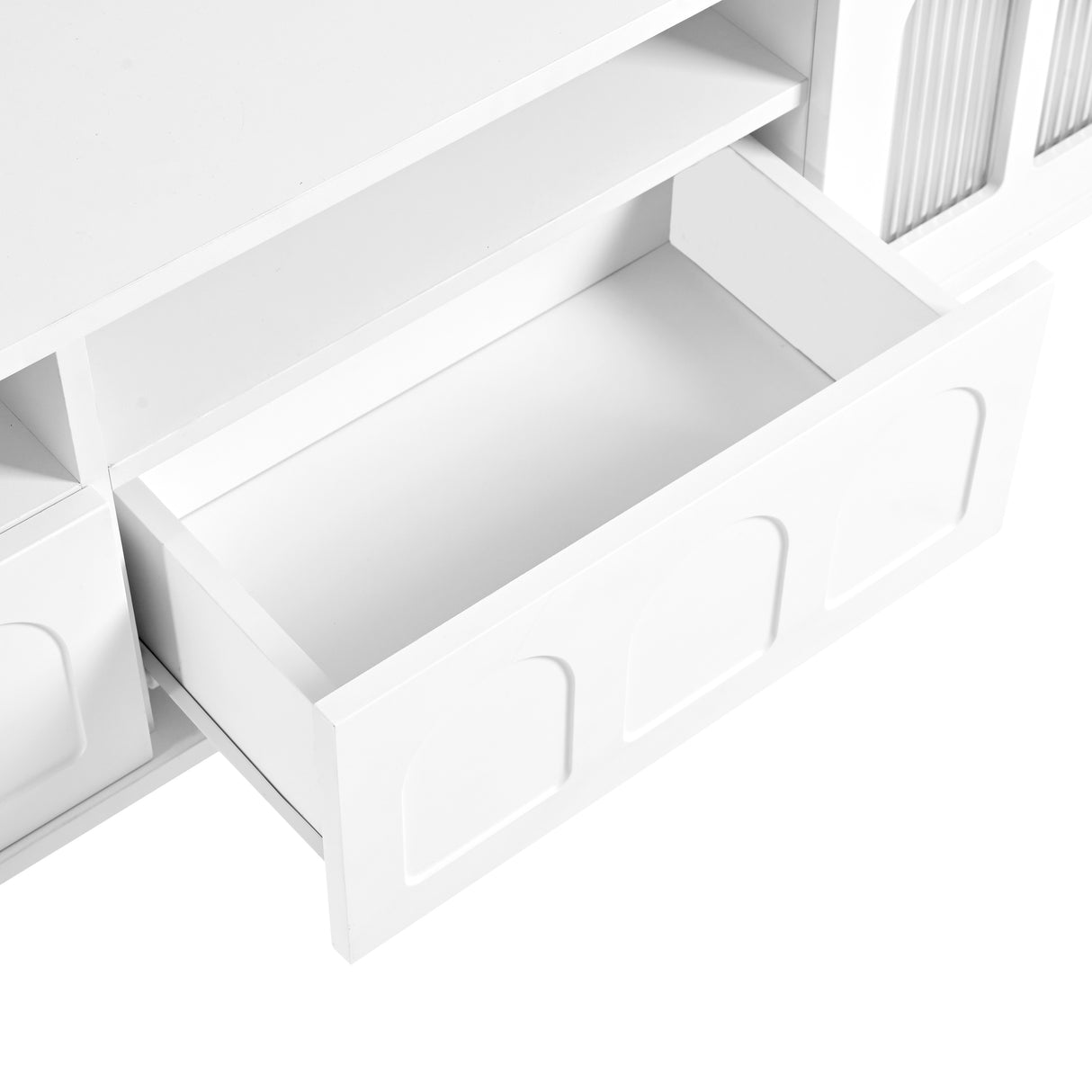 Two sets of ON-TRANS cream style TV stands and coffee tables, suitable for TVs under 80 inches, white - V.I.P Digital Presence